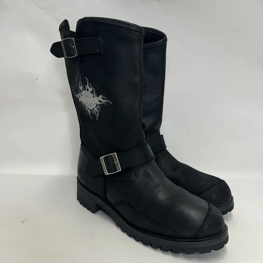Harley Davidson Embroidered Flames Engineer Boots “Black”